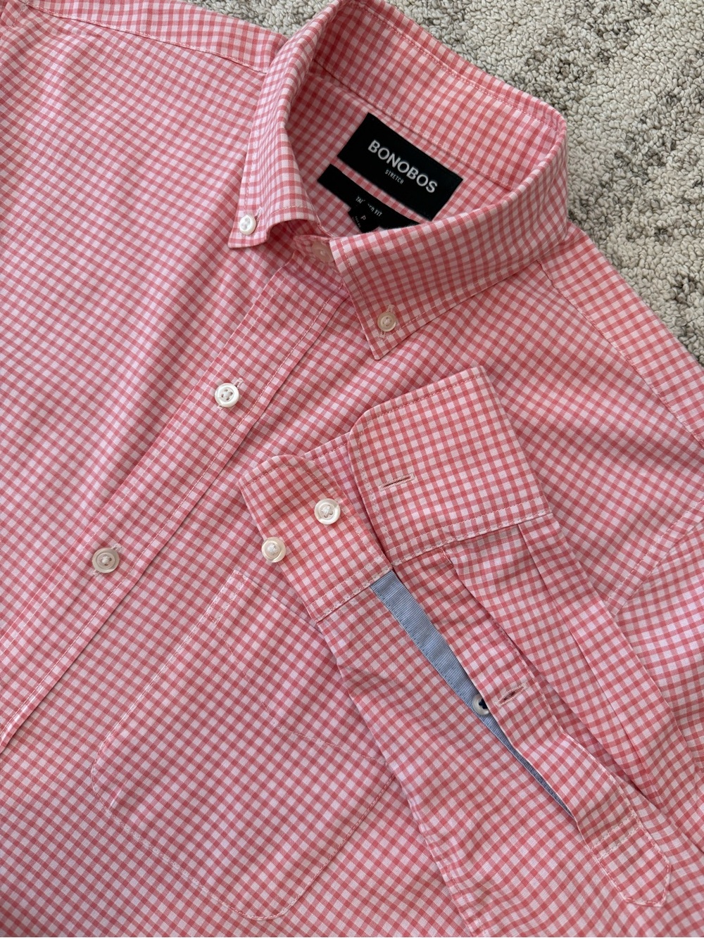Bonobos Men’s Stretch Tailored Fit Shirt Pink Gingham Sz Small